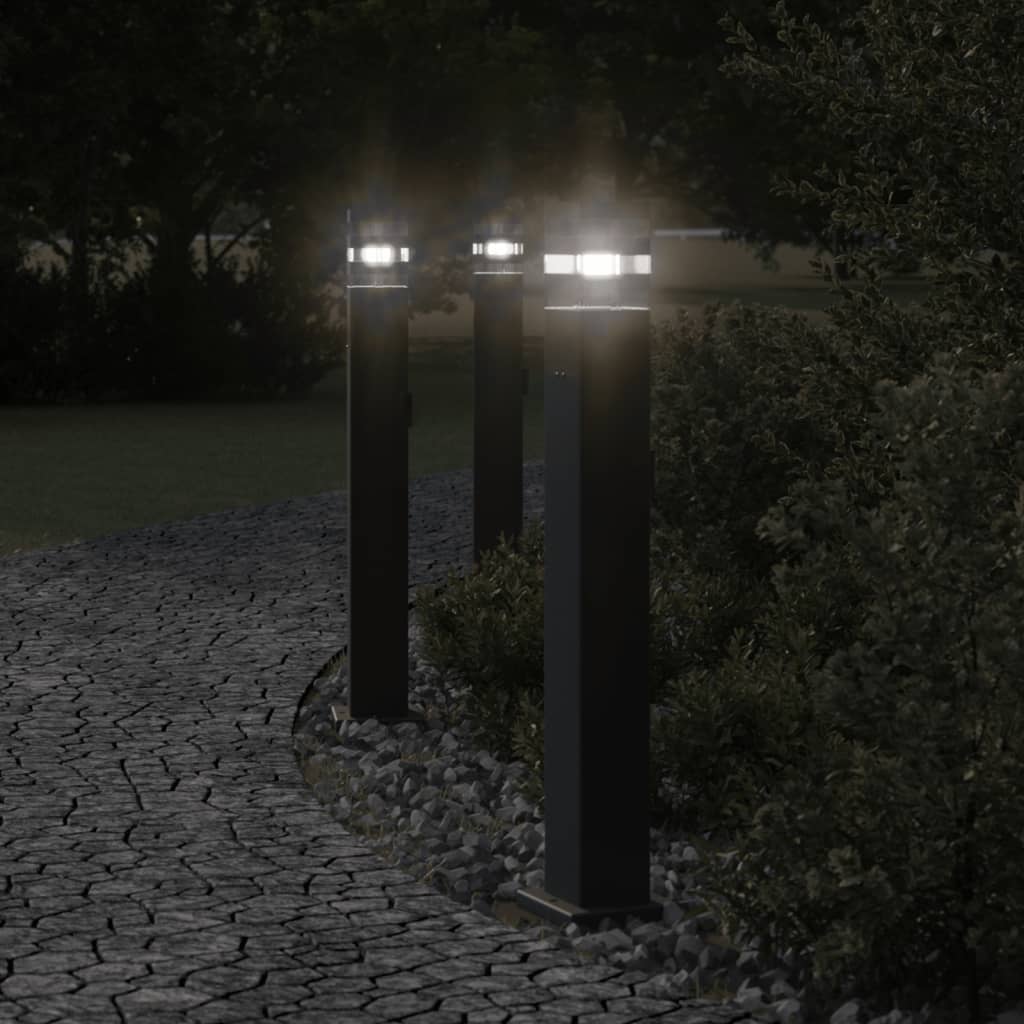 Utomhusgolvlampor Med Eluttag 3St Svart Aluminium