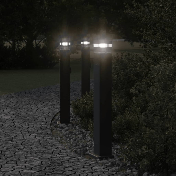 Utomhusgolvlampor Med Eluttag 3St Svart Aluminium