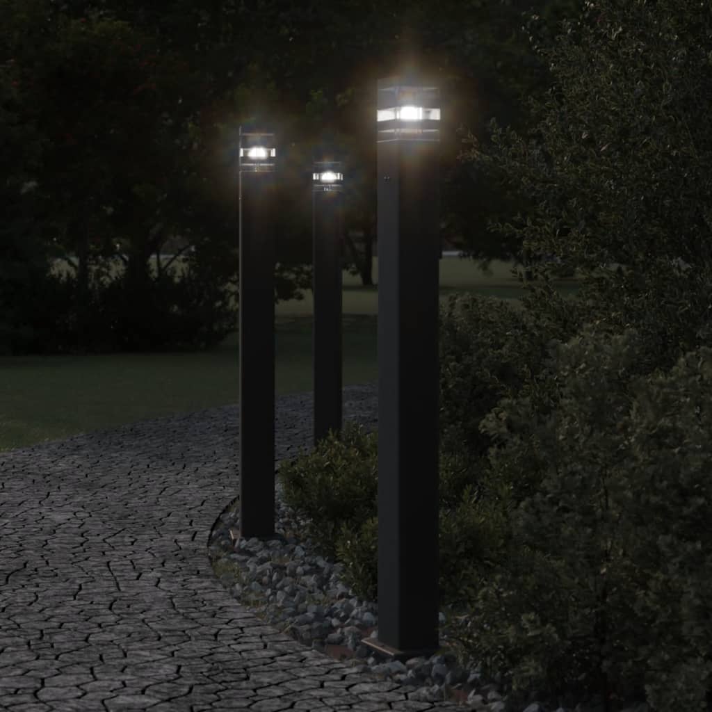 Utomhusgolvlampor Med Eluttag 3St Svart Aluminium