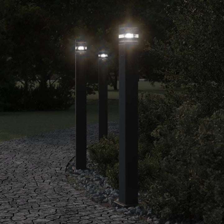 Utomhusgolvlampor Med Eluttag 3St Svart Aluminium