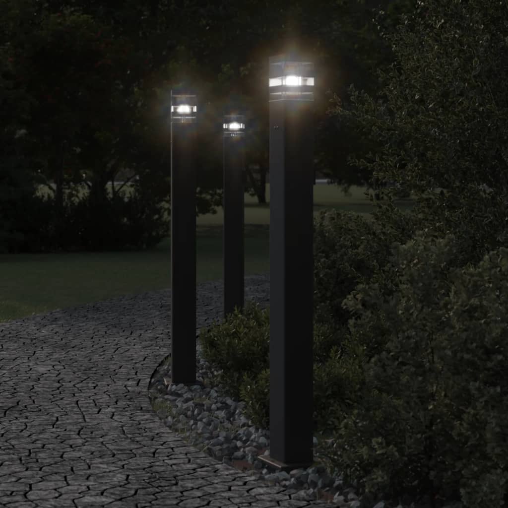 Utomhusgolvlampor Med Eluttag 3St Svart Aluminium