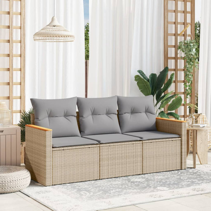 Soffgrupp För Trädgården 3 Delar Med Dynor Beige Konstrotting