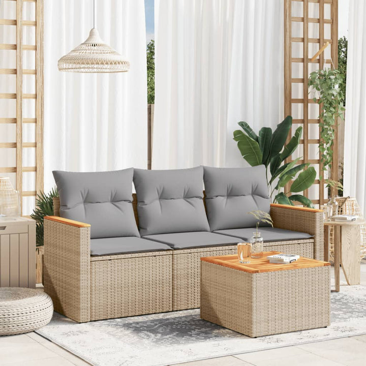 Soffgrupp För Trädgården 3 Delar Med Dynor Beige Konstrotting