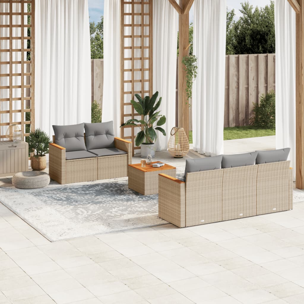 Soffgrupp För Trädgården Med Dynor 6 Delar Beige Konstrotting