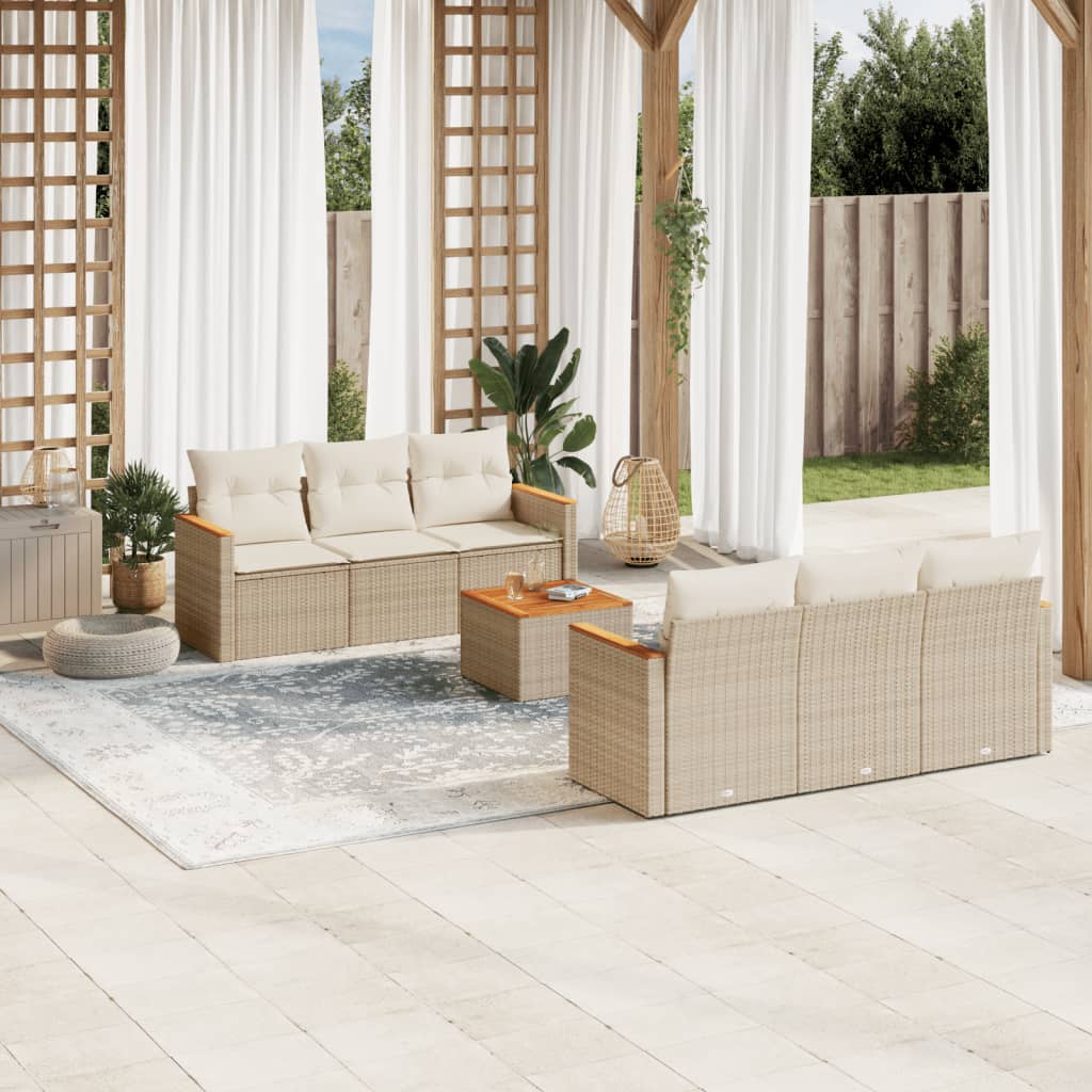 Matgrupp För Trädgården Med Dynor 7 Delar Beige Konstrotting