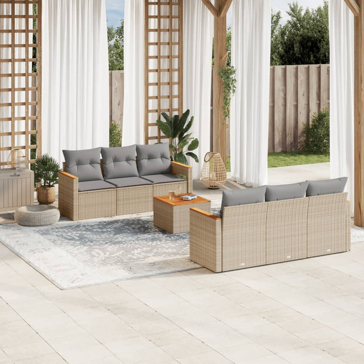 Matgrupp För Trädgården Med Dynor 7 Delar Beige Konstrotting