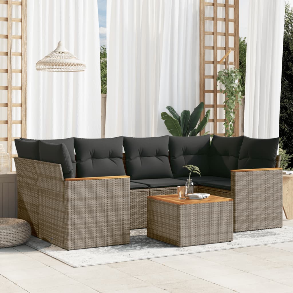Matgrupp För Trädgården Med Dynor 7 Delar Beige Konstrotting