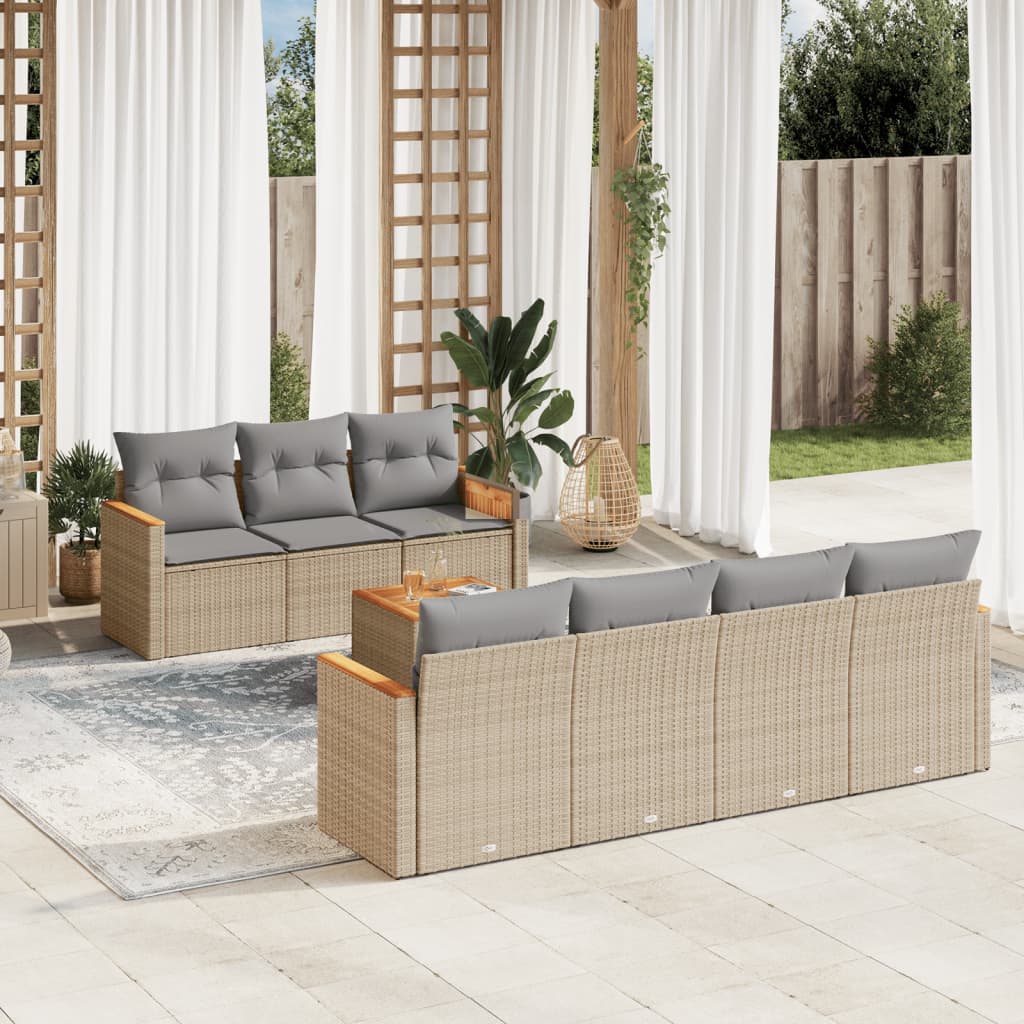 Matgrupp För Trädgården Med Dynor 8 Delar Beige Konstrotting