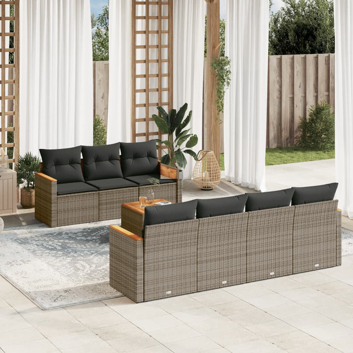 Matgrupp För Trädgården Med Dynor 8 Delar Beige Konstrotting