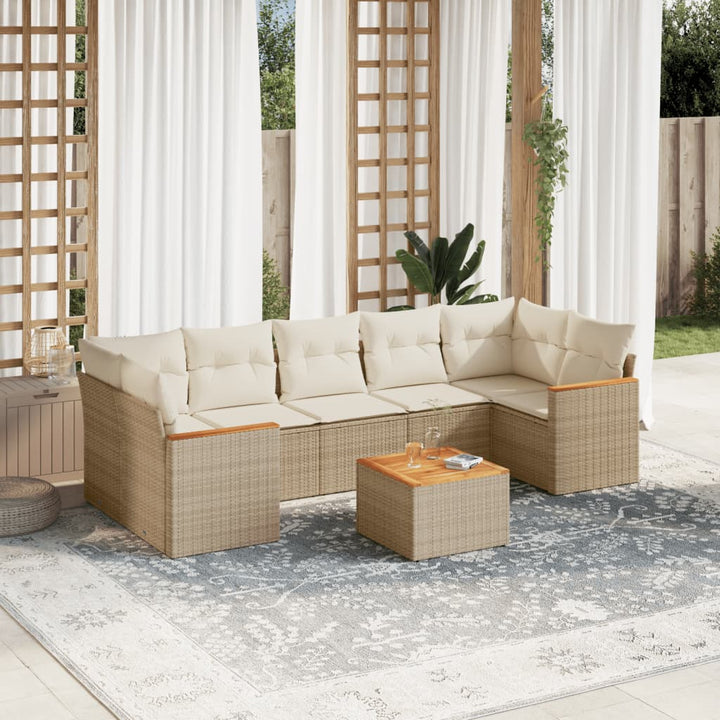 Matgrupp För Trädgården Med Dynor 8 Delar Beige Konstrotting