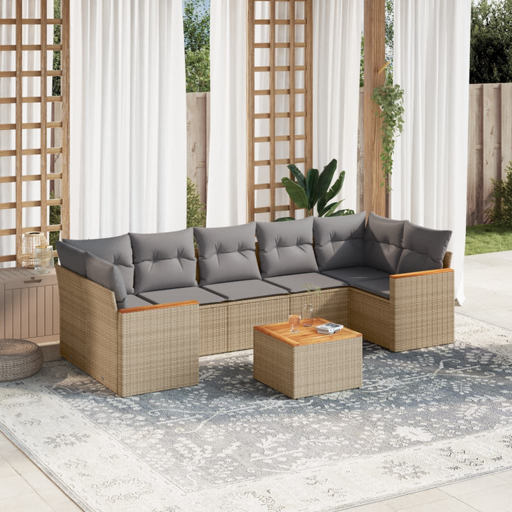 Matgrupp För Trädgården Med Dynor 8 Delar Beige Konstrotting