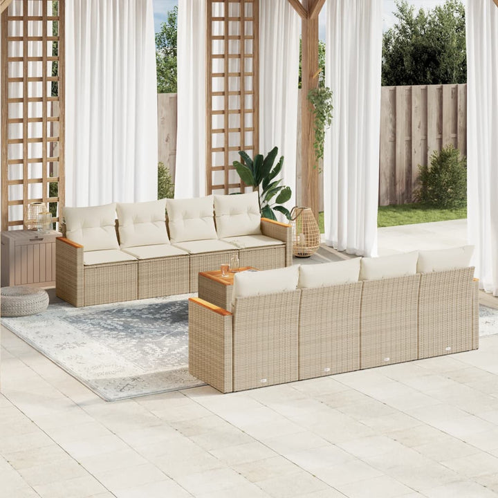 Soffgrupp För Trädgården Med Dynor 9 Delar Beige Konstrotting
