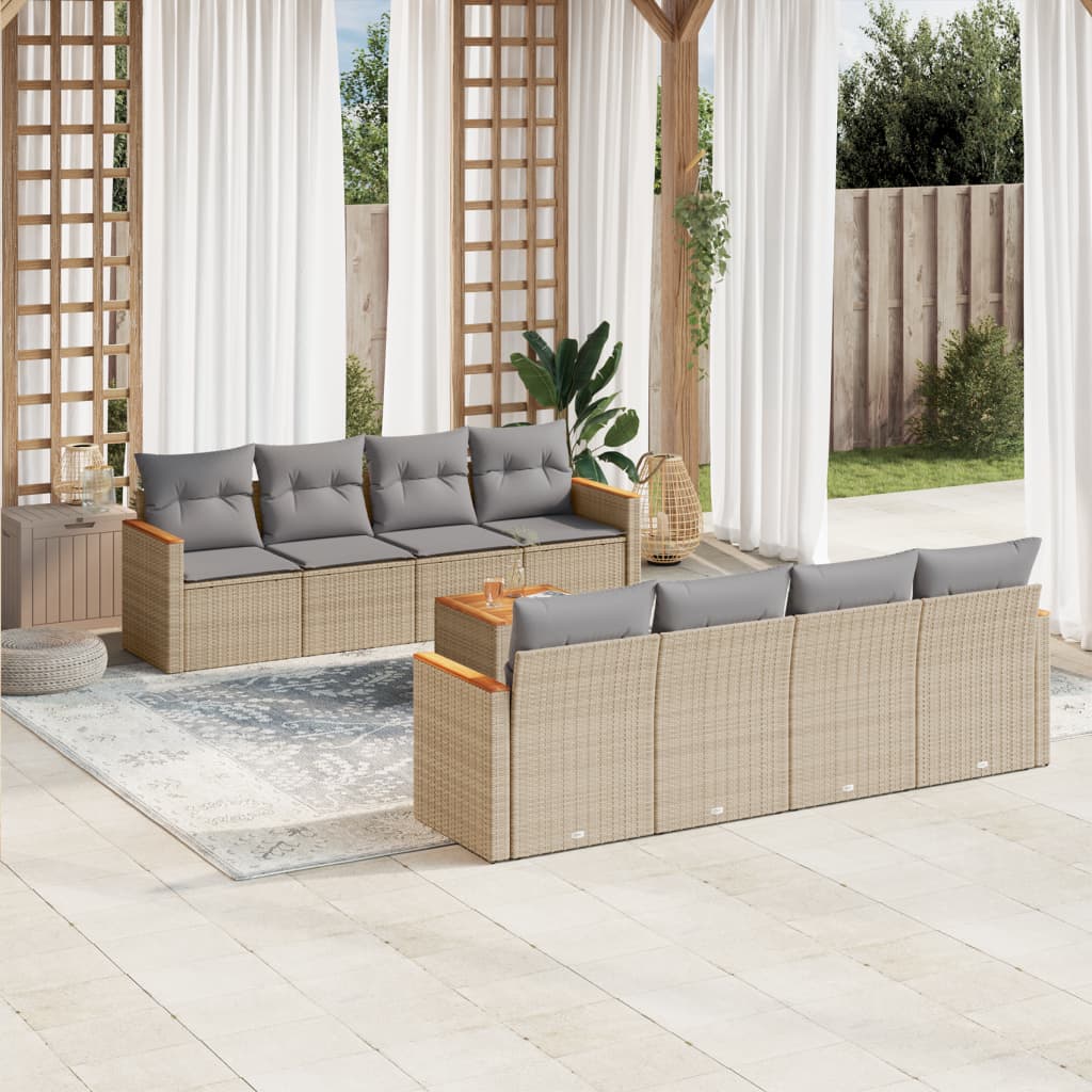 Soffgrupp För Trädgården Med Dynor 9 Delar Beige Konstrotting