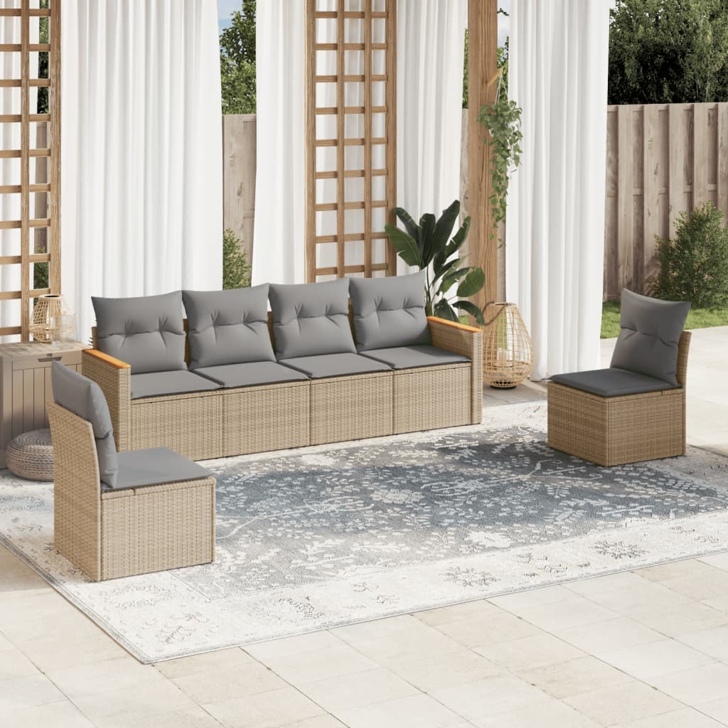 Soffgrupp För Trädgården Med Dynor 6 Delar Beige Konstrotting