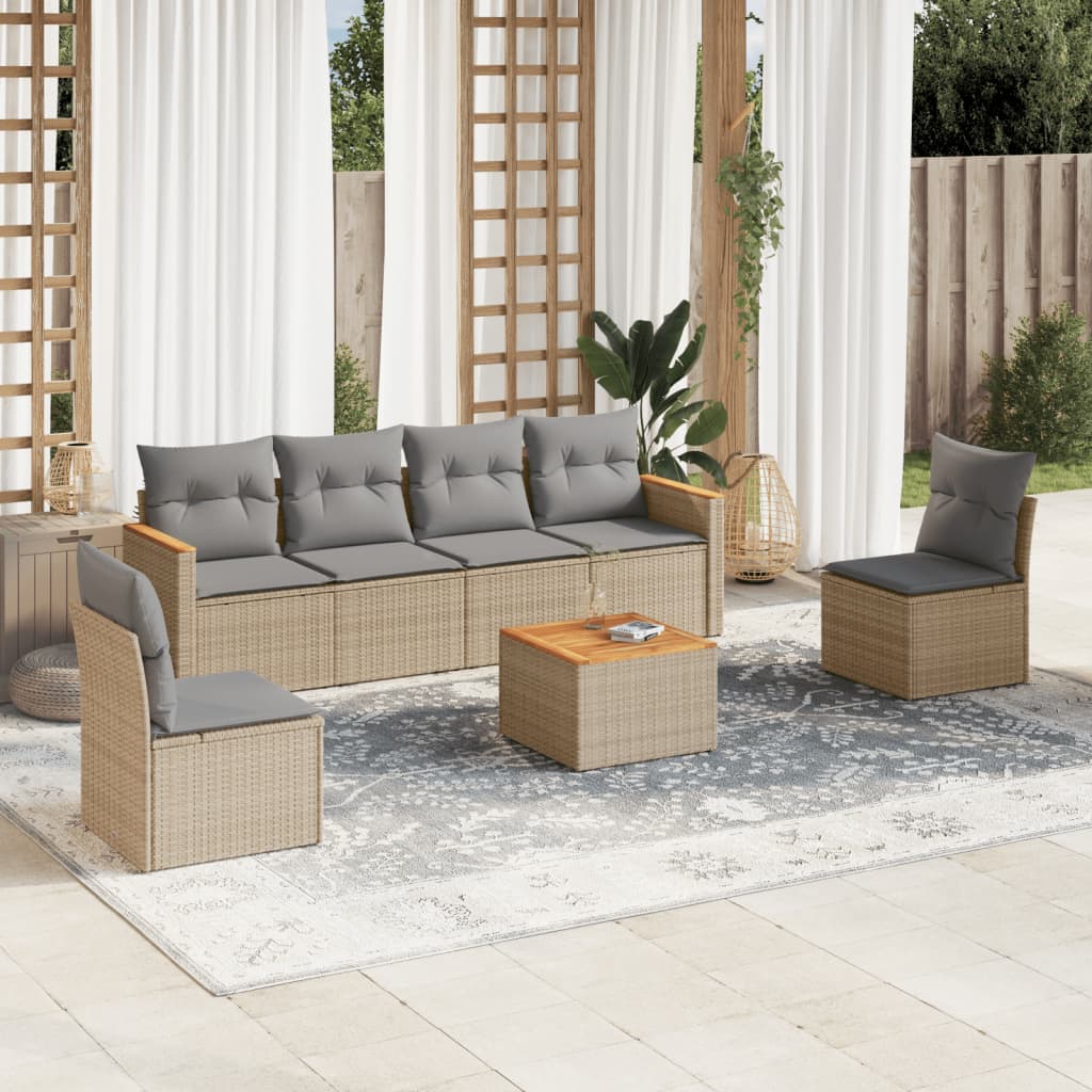 Soffgrupp För Trädgården Med Dynor 6 Delar Beige Konstrotting