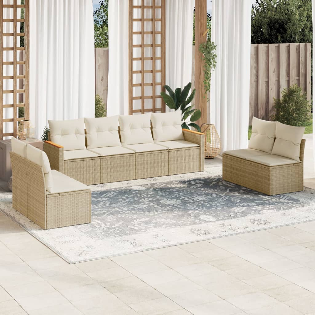 Matgrupp För Trädgården Med Dynor 8 Delar Beige Konstrotting