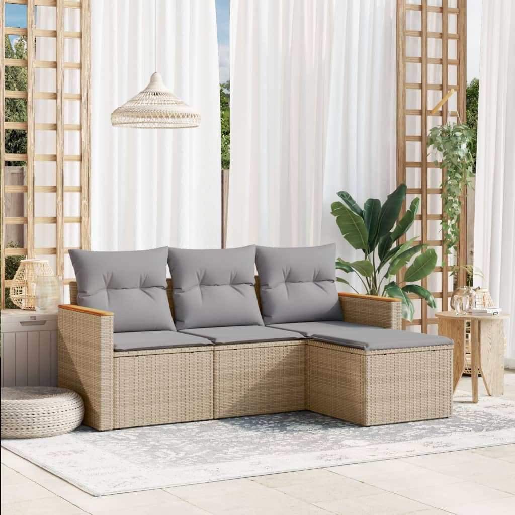 Soffgrupp För Trädgården Med Dynor 5 Delar Beige Konstrotting