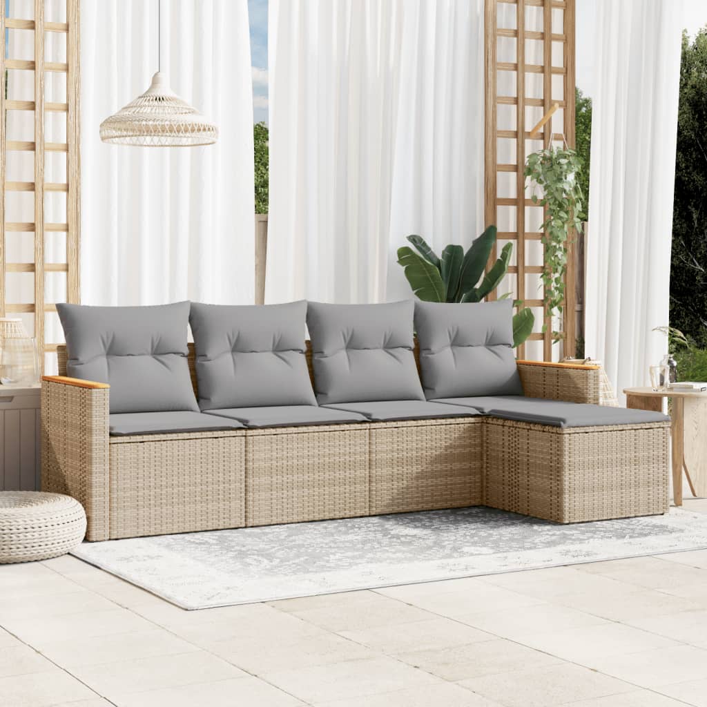 Soffgrupp För Trädgården Med Dynor 5 Delar Beige Konstrotting
