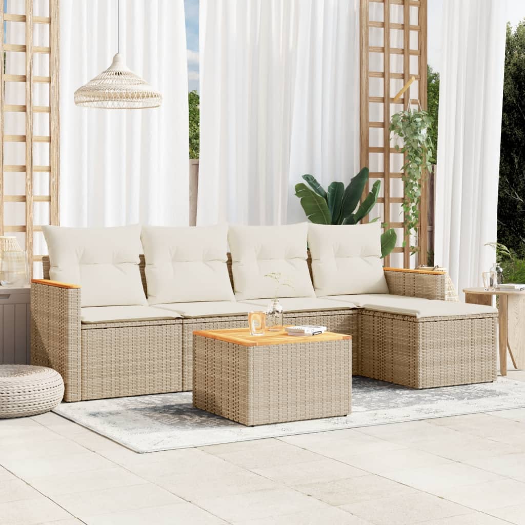 Soffgrupp För Trädgården Med Dynor 5 Delar Beige Konstrotting