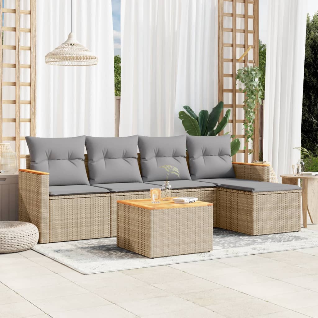 Soffgrupp För Trädgården Med Dynor 5 Delar Beige Konstrotting