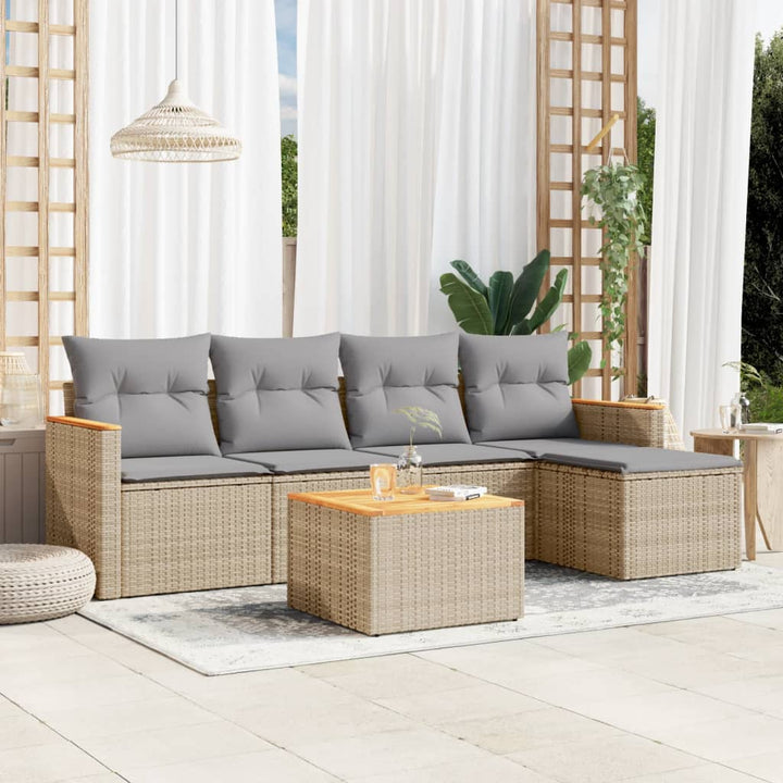 Soffgrupp För Trädgården Med Dynor 5 Delar Beige Konstrotting