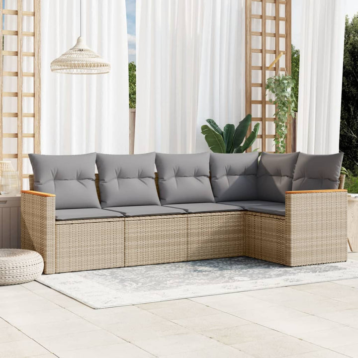 Soffgrupp För Trädgården Med Dynor 5 Delar Beige Konstrotting