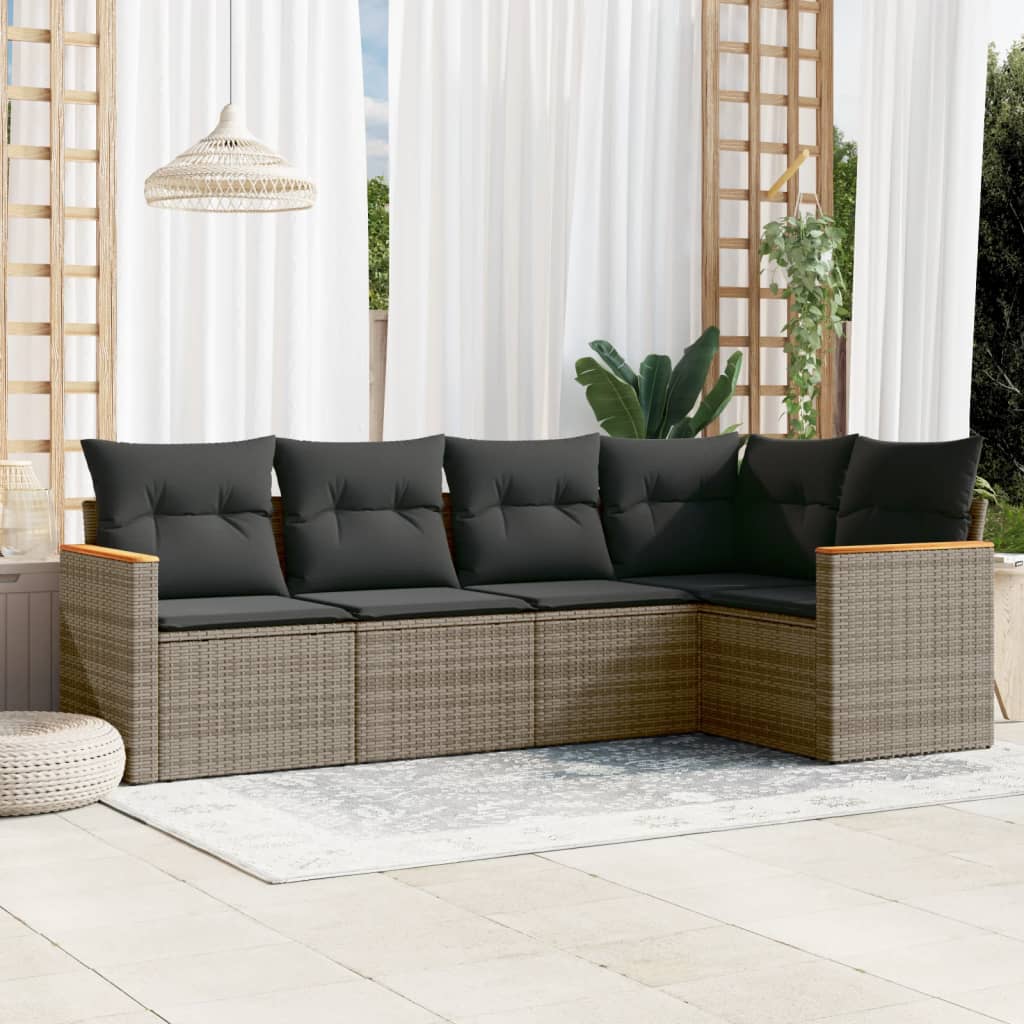 Soffgrupp För Trädgården Med Dynor 5 Delar Beige Konstrotting