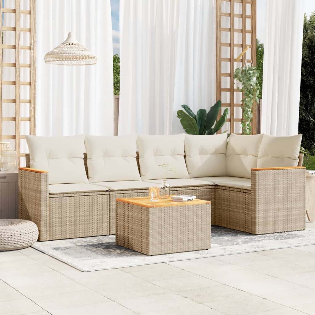Soffgrupp För Trädgården Med Dynor 5 Delar Beige Konstrotting