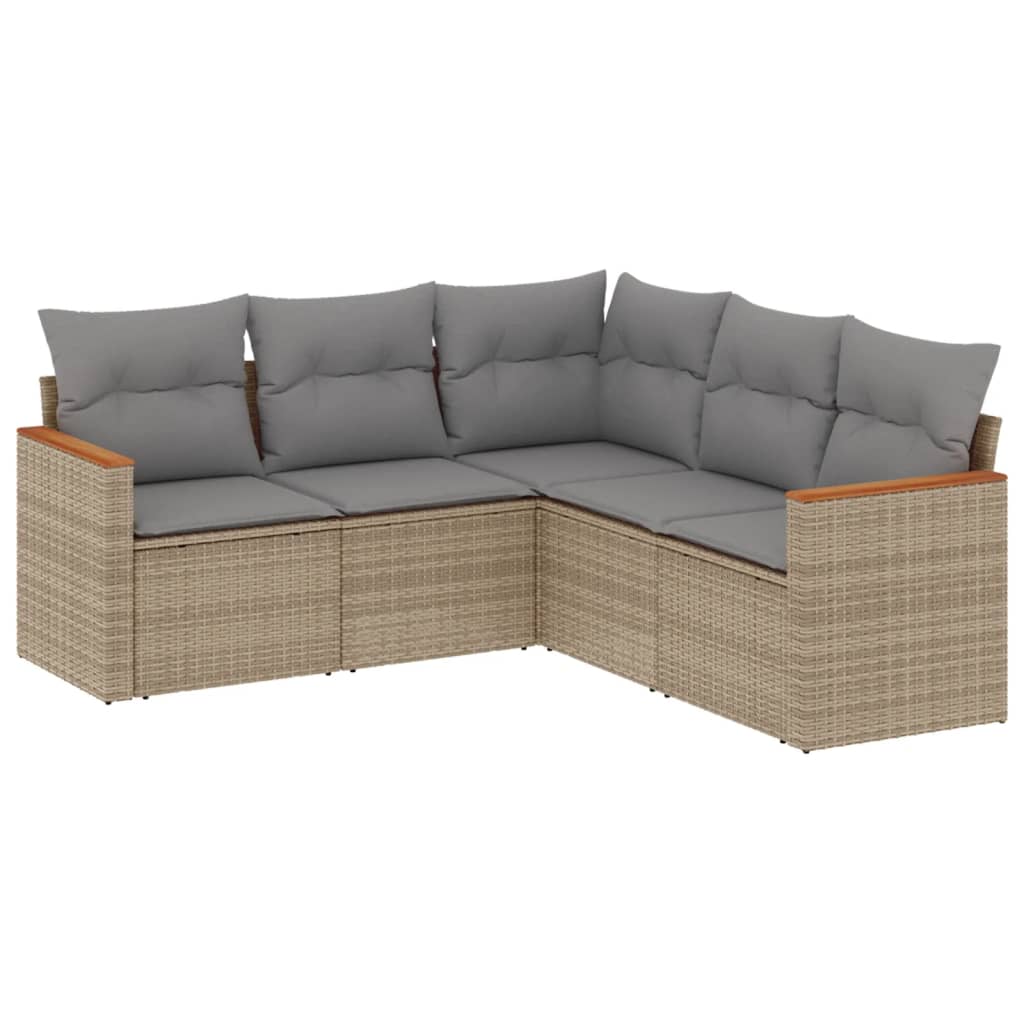 Soffgrupp För Trädgården Med Dynor 5 Delar Beige Konstrotting