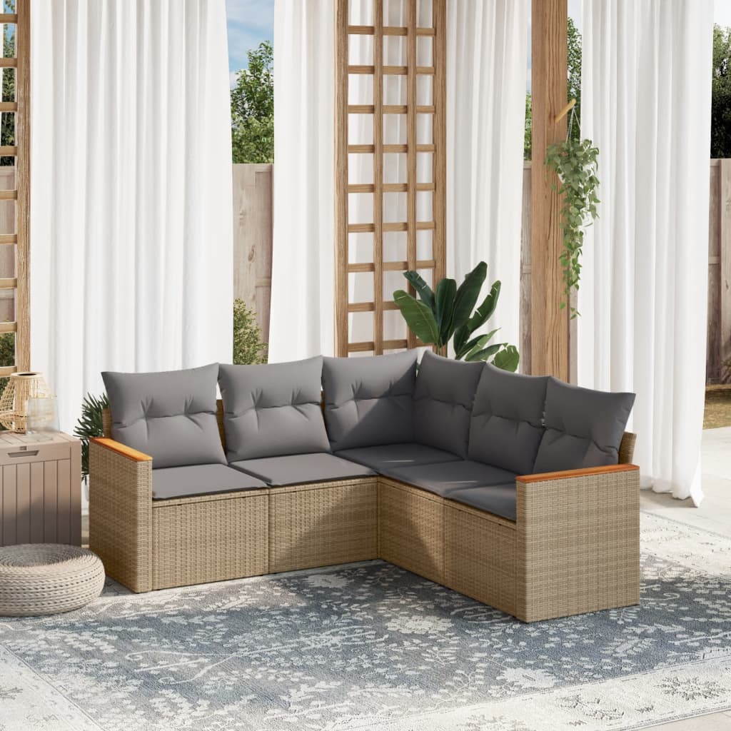 Soffgrupp För Trädgården Med Dynor 5 Delar Beige Konstrotting