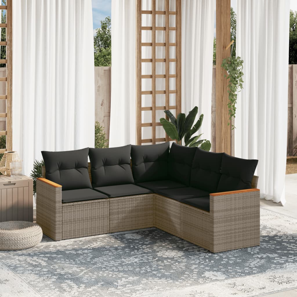 Soffgrupp För Trädgården Med Dynor 5 Delar Beige Konstrotting