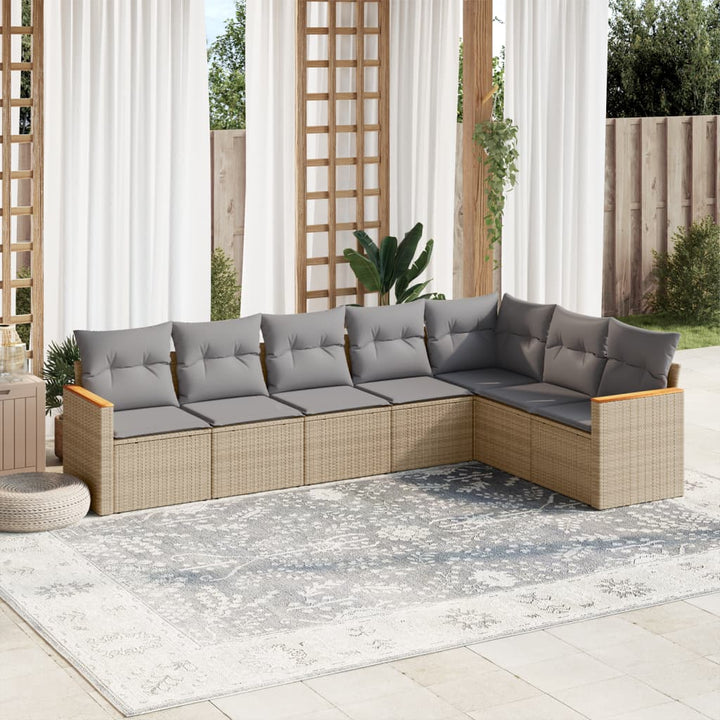 Matgrupp För Trädgården Med Dynor 8 Delar Beige Konstrotting