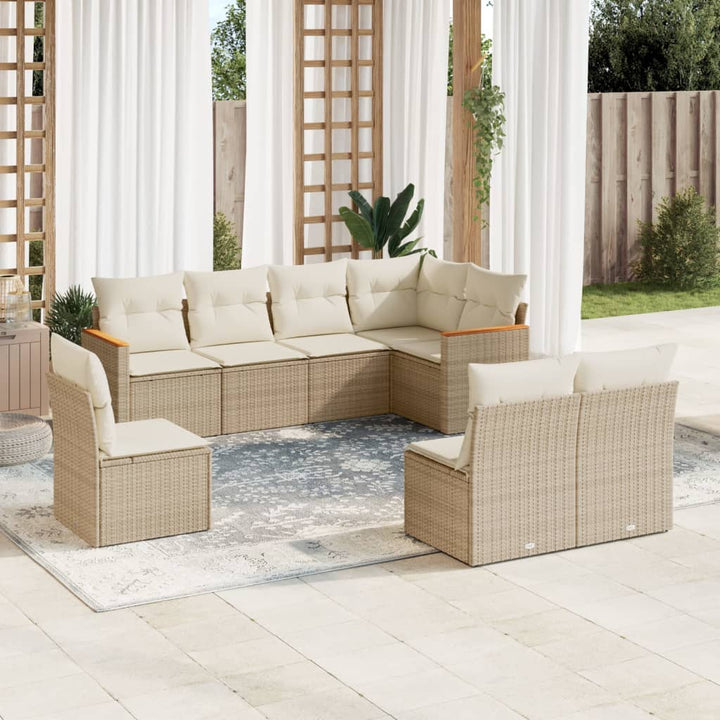 Soffgrupp För Trädgården Med Dynor 9 Delar Beige Konstrotting