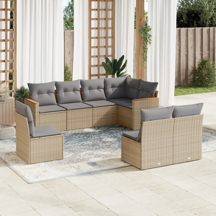Soffgrupp För Trädgården Med Dynor 9 Delar Beige Konstrotting