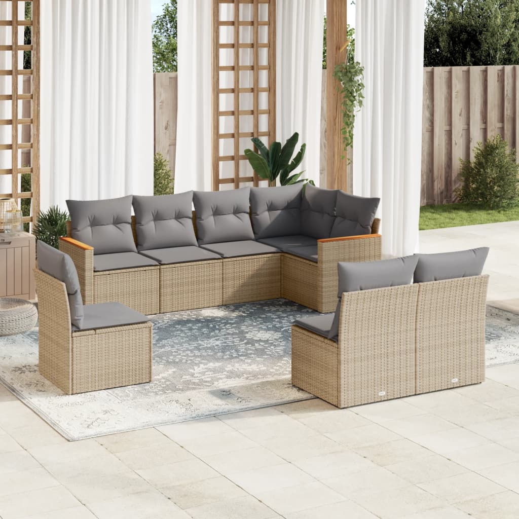 Soffgrupp För Trädgården Med Dynor 9 Delar Beige Konstrotting