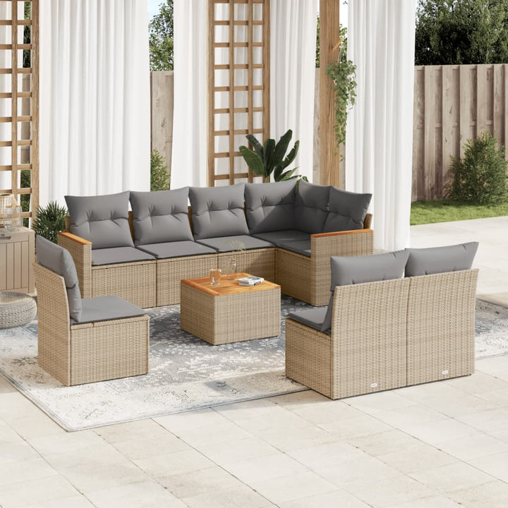Soffgrupp För Trädgården Med Dynor 9 Delar Beige Konstrotting