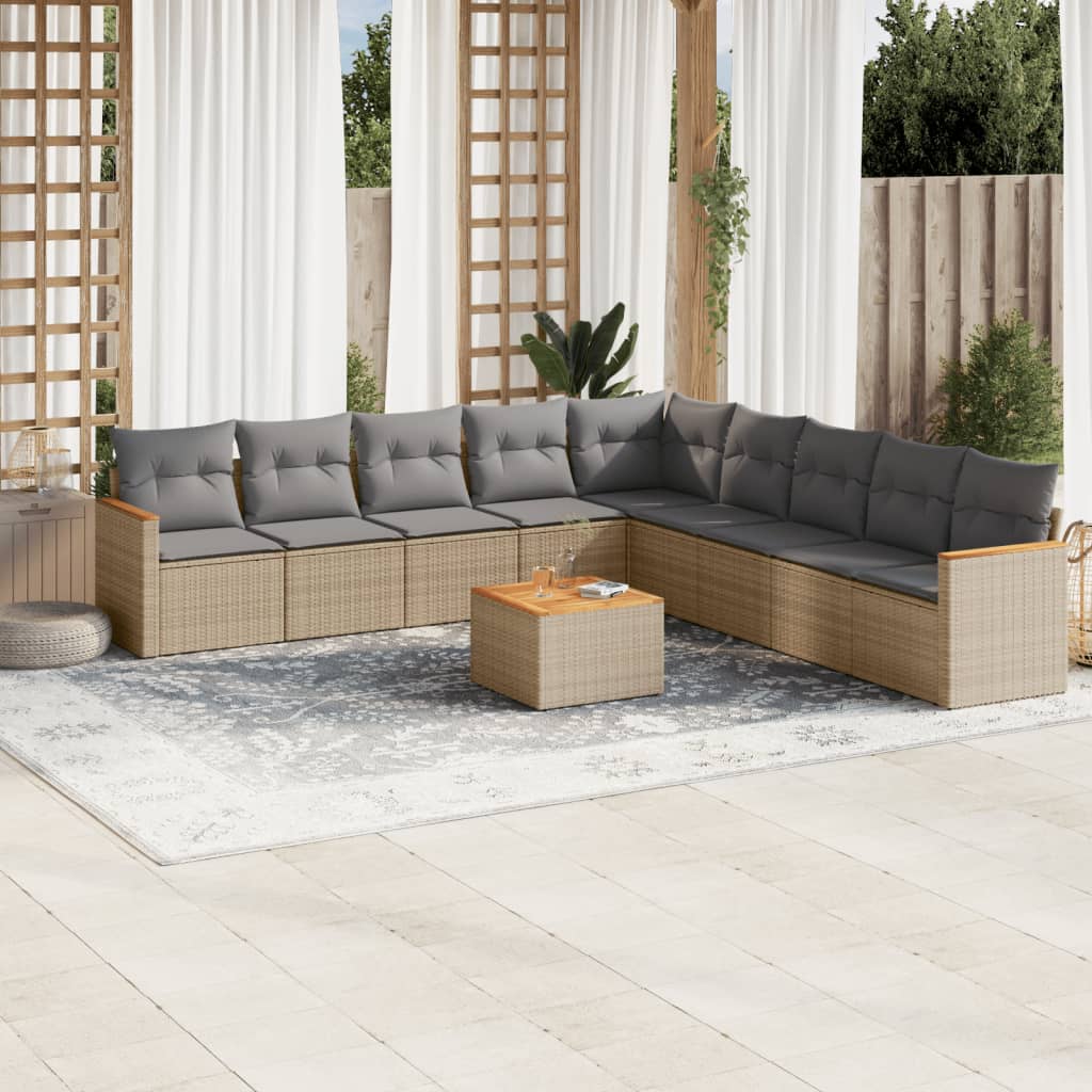 Soffgrupp För Trädgård Med Dynor 10 Delar Beige Konstrotting