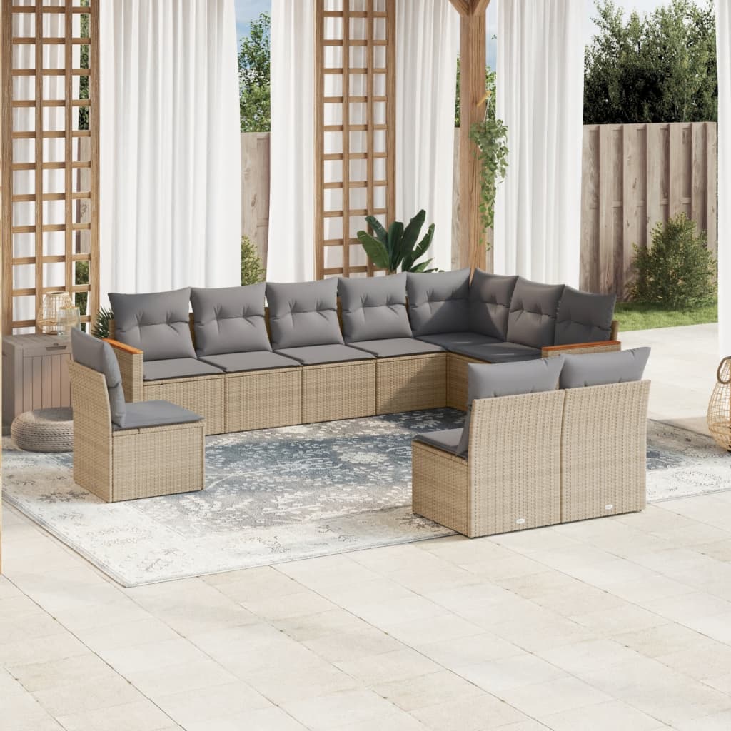 Loungegrupp För Trädgården M. Dynor 11 Delar Beige Konstrotting