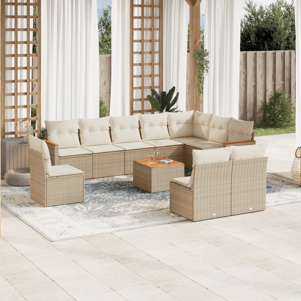 Loungegrupp För Trädgården M. Dynor 11 Delar Beige Konstrotting