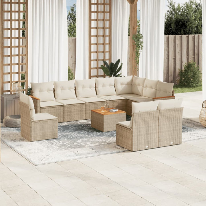 Loungegrupp För Trädgården M. Dynor 11 Delar Beige Konstrotting