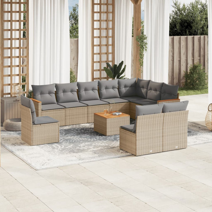 Loungegrupp För Trädgården M. Dynor 11 Delar Beige Konstrotting