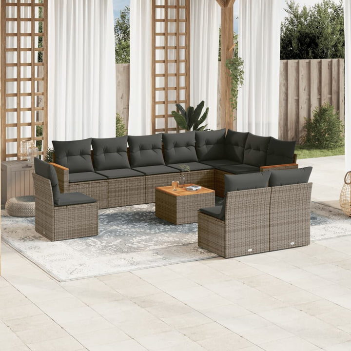 Loungegrupp För Trädgården M. Dynor 11 Delar Beige Konstrotting