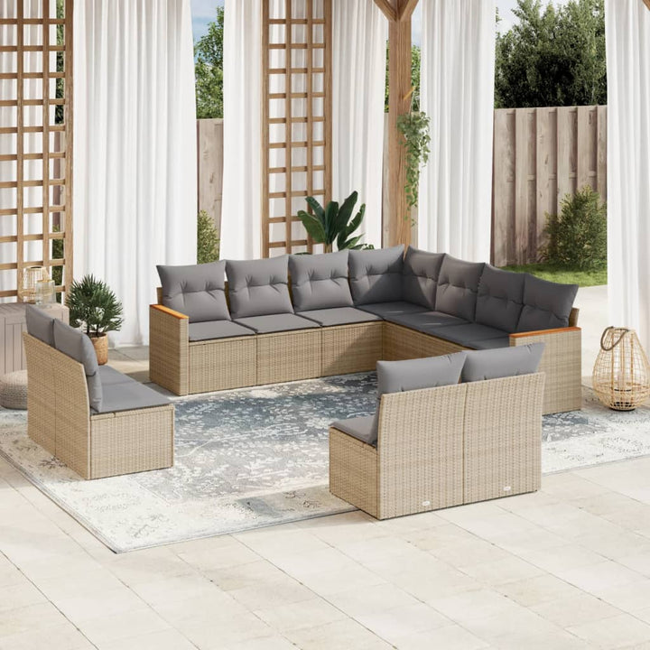 Loungegrupp För Trädgården M. Dynor 11 Delar Beige Konstrotting