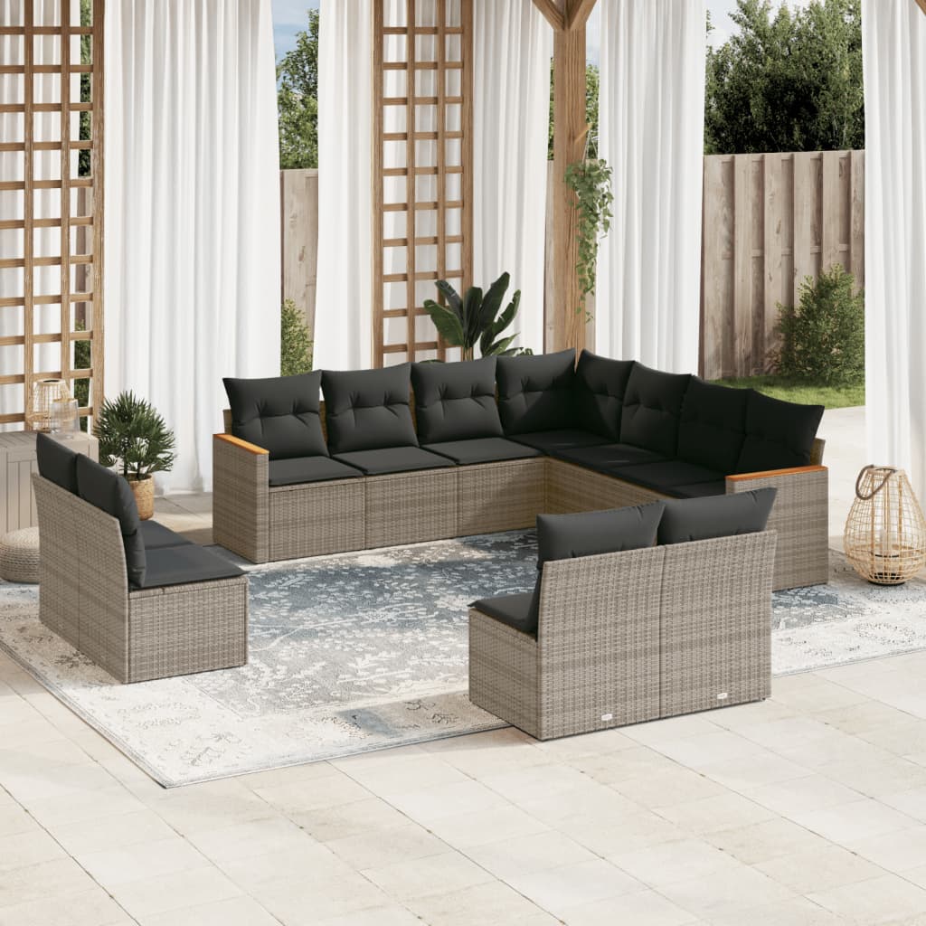 Loungegrupp För Trädgården M. Dynor 11 Delar Beige Konstrotting