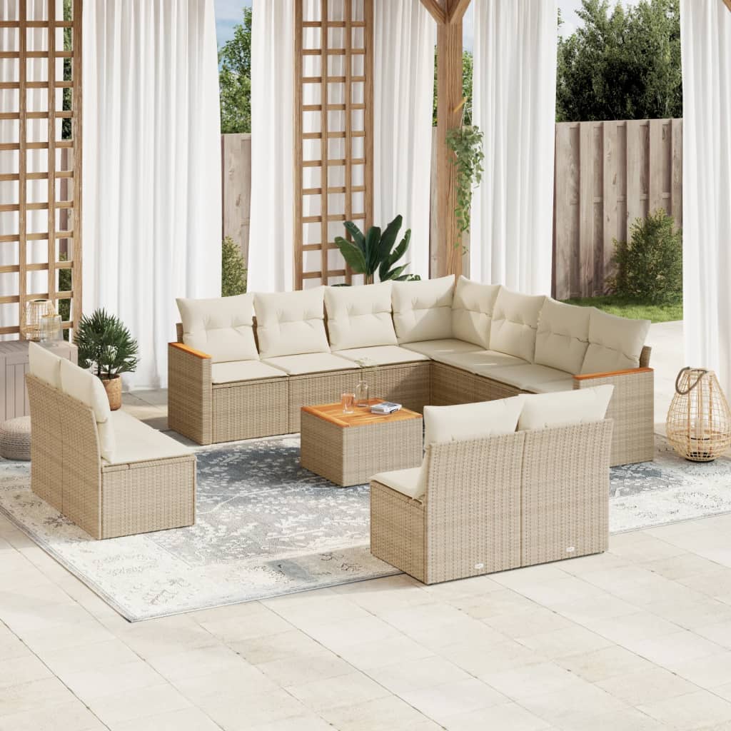 Loungegrupp För Trädgården M. Dynor 11 Delar Beige Konstrotting