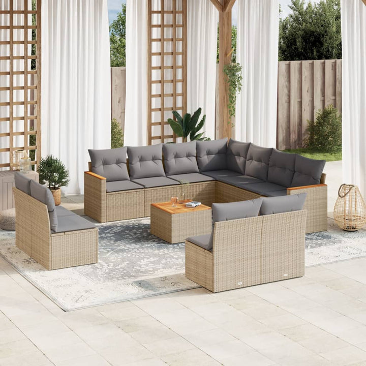 Loungegrupp För Trädgården M. Dynor 11 Delar Beige Konstrotting