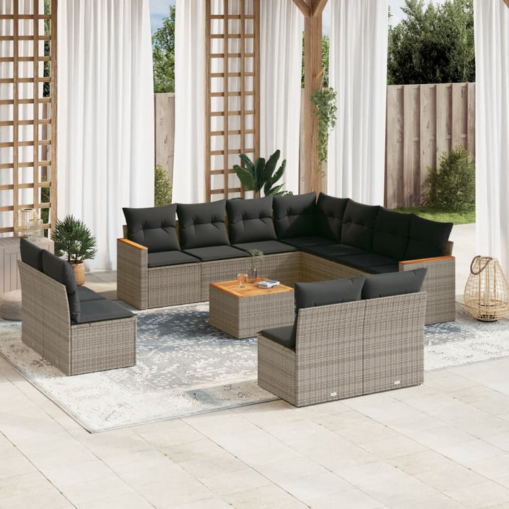 Loungegrupp För Trädgården M. Dynor 11 Delar Beige Konstrotting