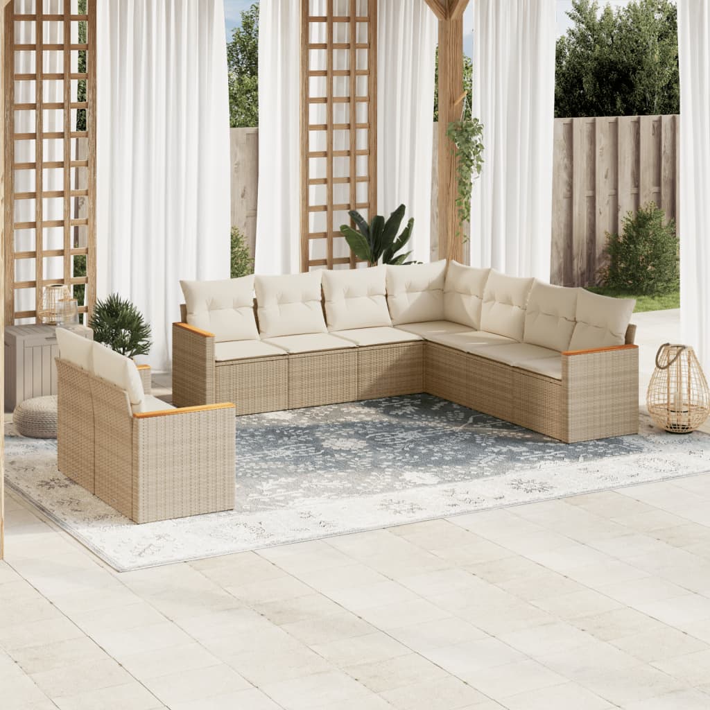 Soffgrupp För Trädgård Med Dynor 10 Delar Beige Konstrotting