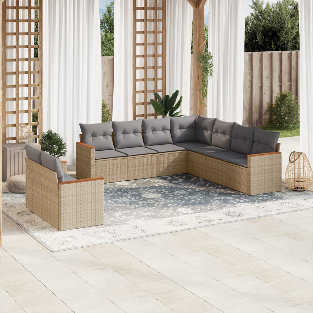 Soffgrupp För Trädgård Med Dynor 10 Delar Beige Konstrotting