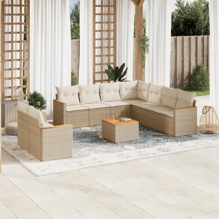 Soffgrupp För Trädgård Med Dynor 10 Delar Beige Konstrotting